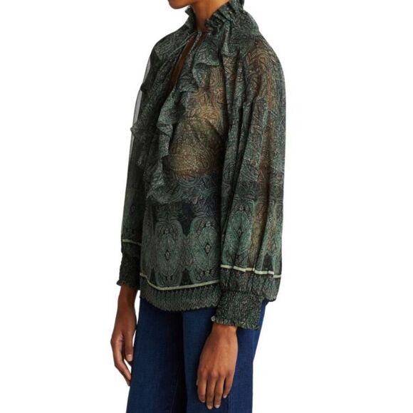 ALICE + OLIVIA Julius Ruffle Blouson-Sleeve Tunic Top in Bohemia Multi NWT Size - Picture 3 of 9